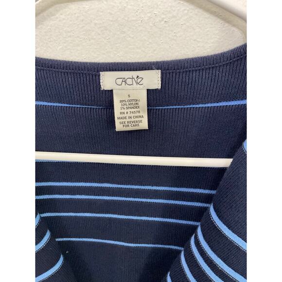 Cache Knit Cardigan Jacket Blue Striped Womens Small Costal Grandma Button Up - Picture 7 of 7